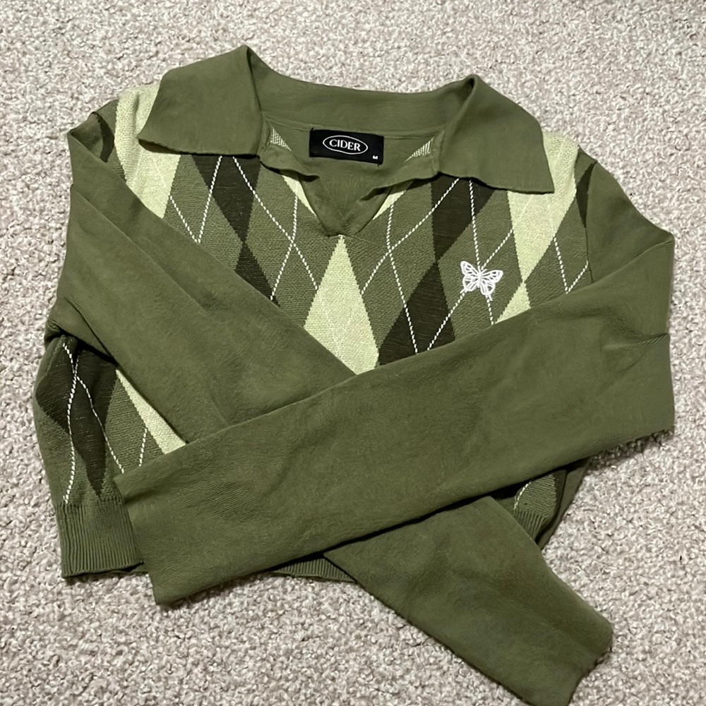 Green cropped sweater-shirt